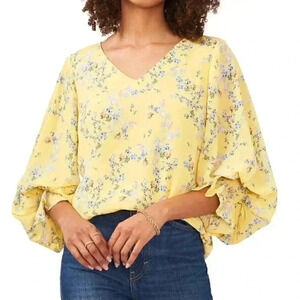 Vince Camuto Floral Smocked Puffed Sleeve Blouse Sunburst